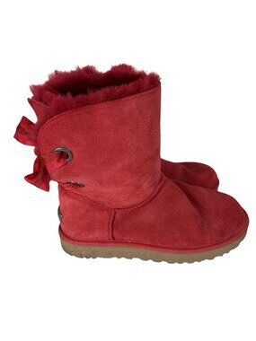 UGG Women Size 10 Ribbon Red Suede Sheepskin Customizable Bailey Bow Short Boots